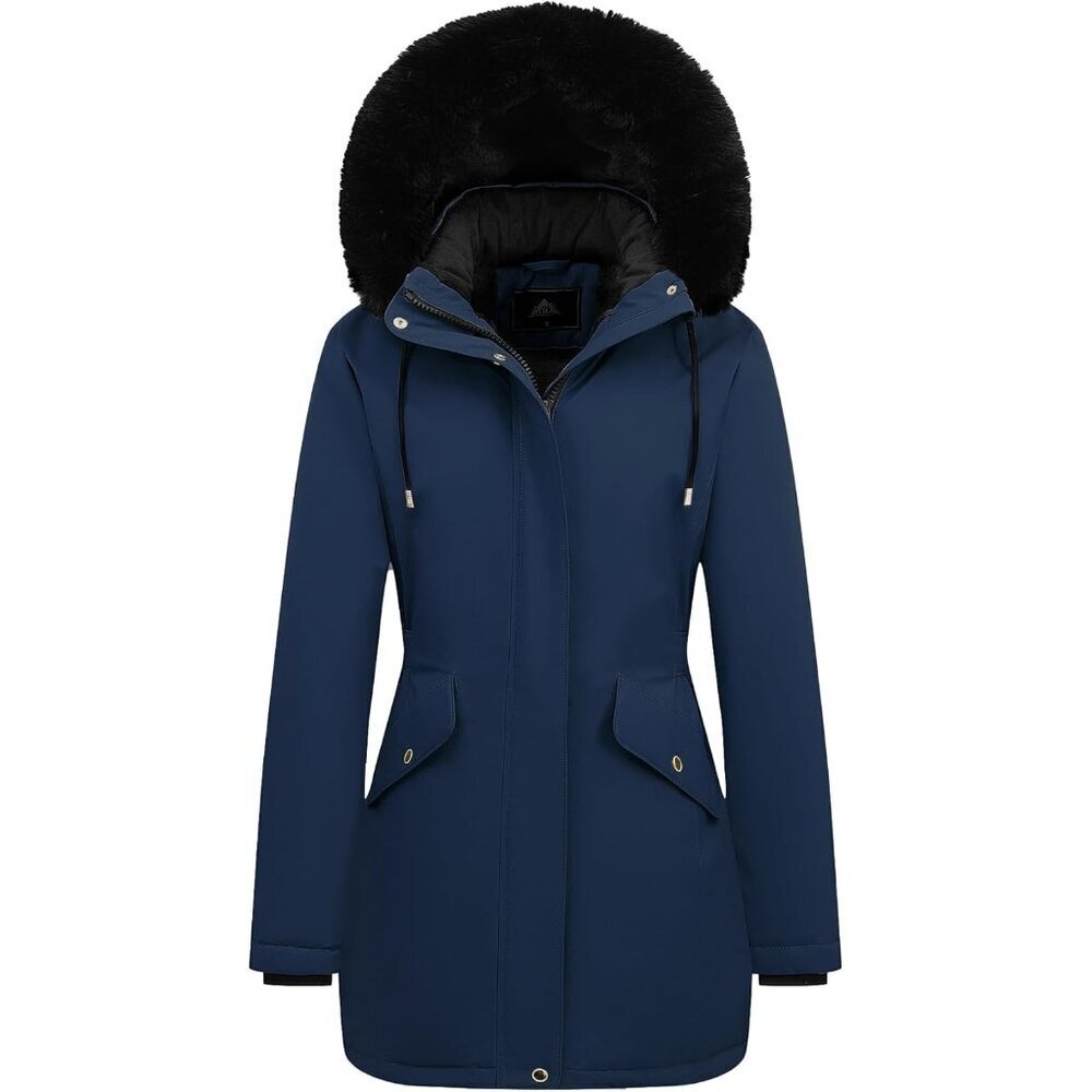 Women's Navy Long Winter Down Coat Parka Warm Puffer Jacket